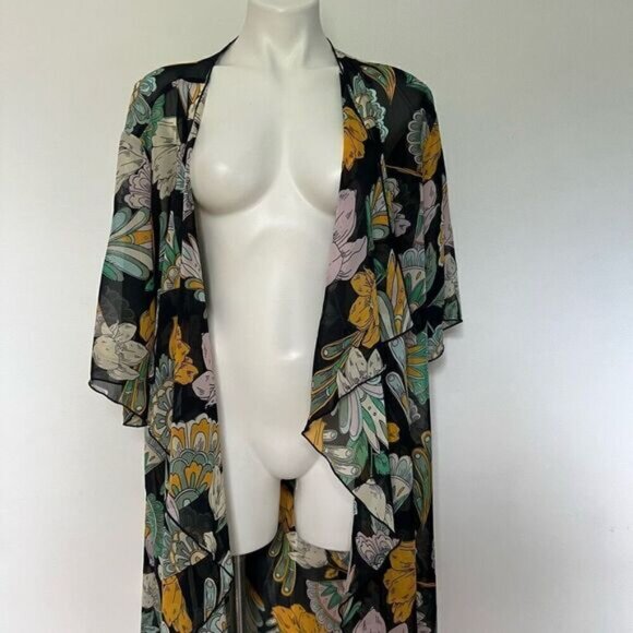 Lularoe floral black Waterfall sheer kimono coverup - Picture 2 of 8